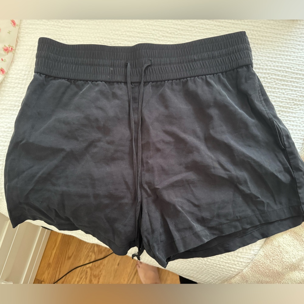 OPEN EDIT Tie Waist Pull On Shorts Womens Black Pocket High Waist